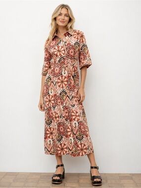 Zara Alessi Floral Midi Shirt Dress Women M Boho Cottagecore Vacation